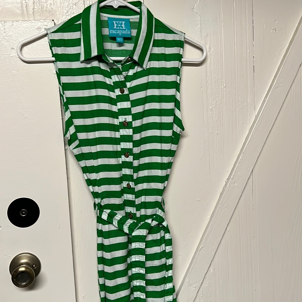 Escapada green and white stripe wrap dress